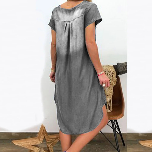 Vestido Casual De Manga Corta Con Cuello En V De Mezclilla 2