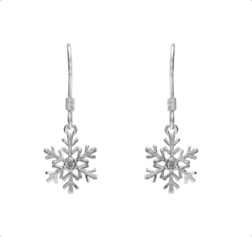 Aretes Plata Ley 925 Copo De Nieve Navidad Zirconia Estuche