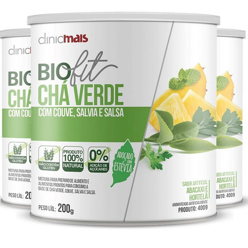 Kit Com 3 Solúvel Biofit Chá Verde Estévia 200g Clinicmais