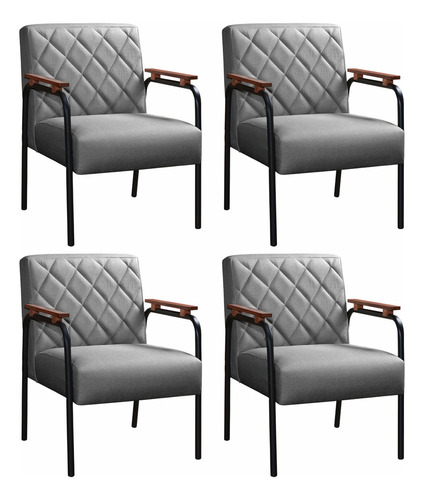 Jogo 4 Cadeiras Ludmilla Braço Metal Conjunto Poltronas Cor Linho Cinza 320 Tecidos Para Mais Opções Veja As Últimas Imagens Do Anúncio E Escolha Após A Compra