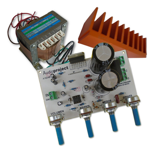 Modulo Amplificador 60 Watts Con control agudos medios graves y volumen - con Trafo y Disipador - Audioproject