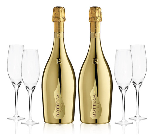 Espumante Set Prosecco Bottega Gold X2 + 4 Copas