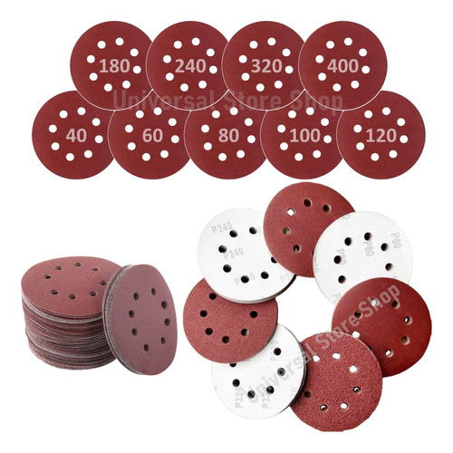 Set 100 Lijas Velcro Con 8 Orificios 125mm 5 Pulgadas / Uss