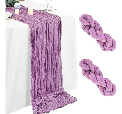 2pzs Caminos De Mesa Gasa Elegante Boho Decoración Boda Color Azul Marino Light Purple Mantel Decorativo Ruffled Mantel Decoración de Mesa Boda Baby Shower Cumpleaños Celebración Estilo Vintage
