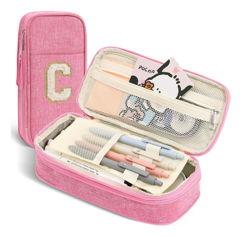 Giftoxo Estuche Preppy Para Útiles Escolares, Estuche Grande Rosa.