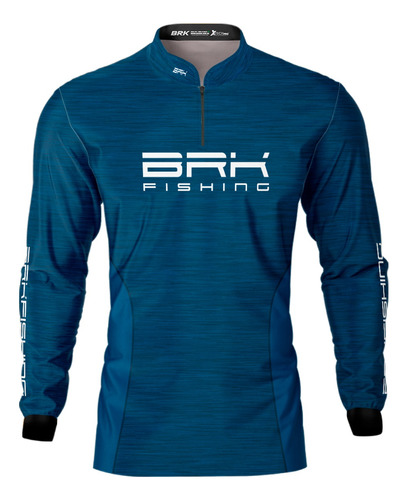 Camisa De Pesca Brk Fishing Azul Naval Mesclado Com Uv50+