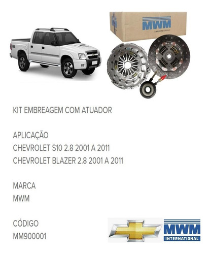 Kit Embreagem S10 2.8 2006 2007 2008 2009 2010 2011