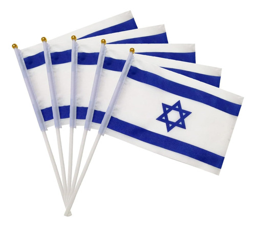 5 Banderas De Israel Chicas 14 X 21 Cm + Palo Para Sostener