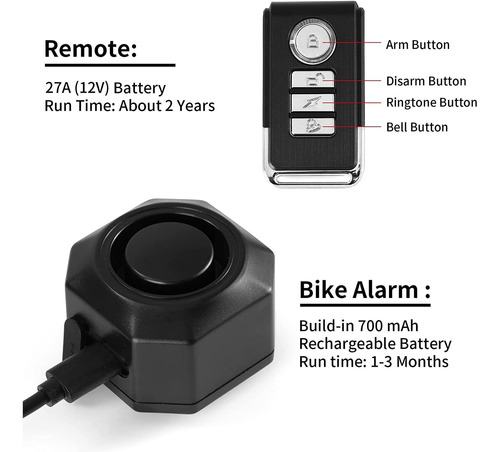 Rupse Alarma De Bicicleta Recargable Con Control Remoto, Sis