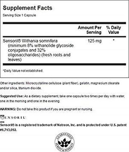 Swanson Ashwagandha 125mg 120 Cápsulas Sensoril Ul