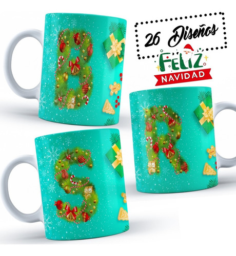 26 Plantillas Alfabeto Navideño Verde Para Tazas Editable