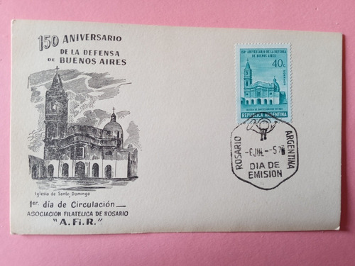 Tarjeta Primer Día 150 Aniv De La Defensa Buenos Aires 1957