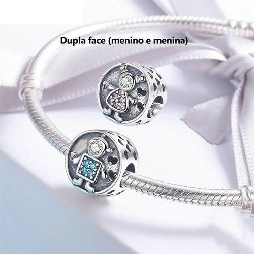 Imagem 2 de 3 de Berloque Para Pulseiras Em Prata Casal (menino E Menina)