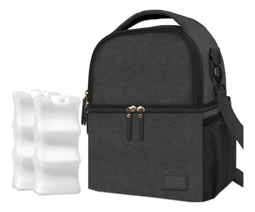 Bolso Mochila Pañalera Térmico Negro + 2 Pilas De Hielo