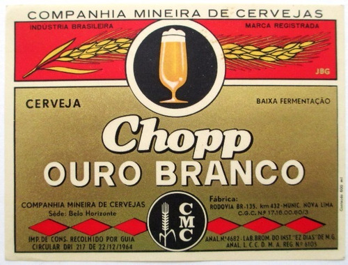 C1399  Rótulo Cerveja Chopp Ouro Branco - Cia Mineira De Cer