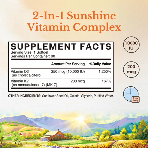 Vitalitown Suplemento De Vitamina D3 K2, Vitamina D3 10000 U