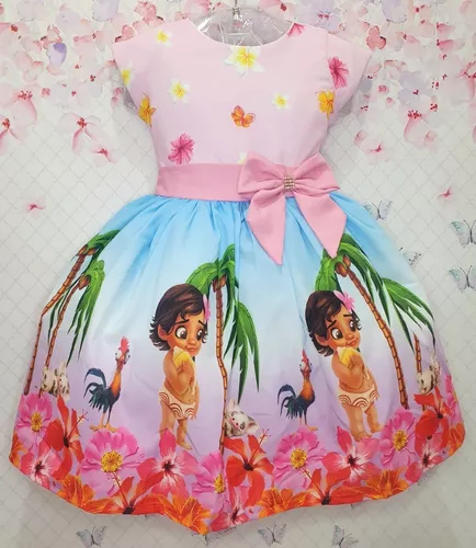 Vestido Temático Infantil Moana Baby Rosa De Luxo 1 A 4 Anos