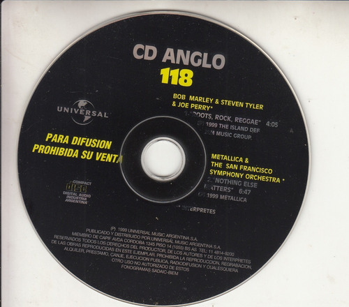 Raro Cd Promo Bob Marley & Metallica 2 Tracks Argentina 1999