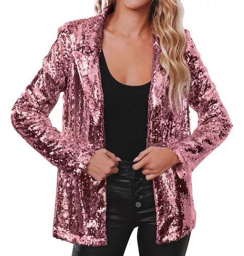 Elegante Blazer De Manga Larga Con Lentejuelas Multicolores