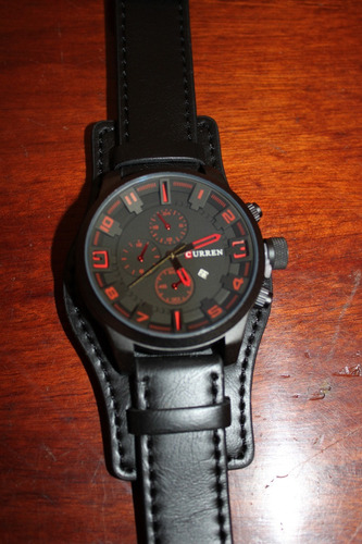 Relogio Masculino Curren Couro Bracelete Preto