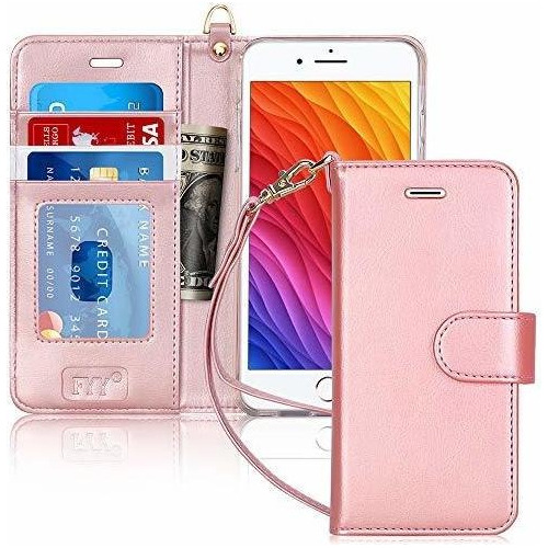 Funda Para iPhone 7 Plus/8 Plus Tipo Billetera En Rose Gold