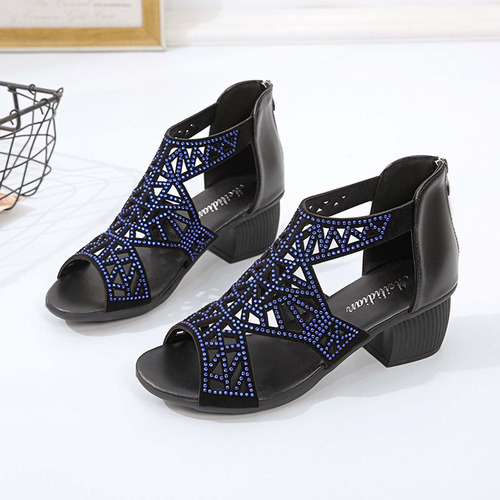 Sandalias De Tacón Medio Con Cremallera Trasera Para Mujer,