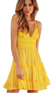 Vestido Playa Sexy Mujer Cuello En V Halter Bowknot