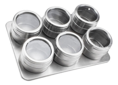 6 Piezas De Acero Inoxidable Magnético Spice Jar Con Rack Mo