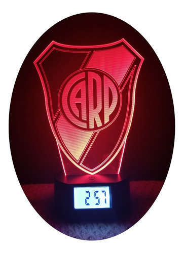 Lámpara 3d De River Plate Con Reloj Alarma 7 Col. Led