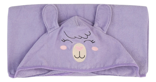 Toalla De Baño Para Bebés 100% Algodón Con Capucha Teka Lila Llama