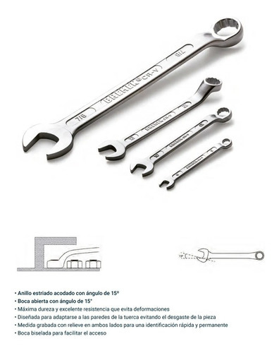 Llave Combinada Bremen 7/8 Profesional Acero Cr-v 3617 Color Plateado