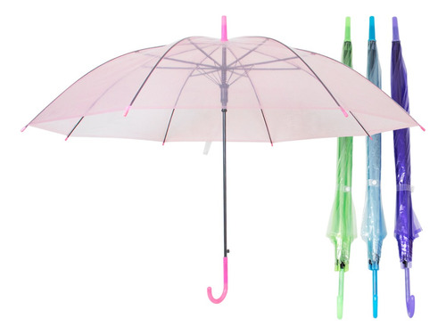 Paraguas Clásico P/ Lluvia 55cm Transparente Liso De Colores