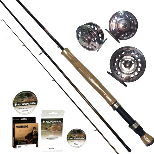 Equipo Pesca Fly Cast 5/6 Completo Reel + Caña Linea Moscas Backing Completo Listo Para Pescar