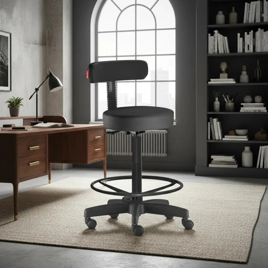 Cadeira Mocho Alto Preto Encosto Slim ( Direto De Fabrica ) Preto Couro Sintético