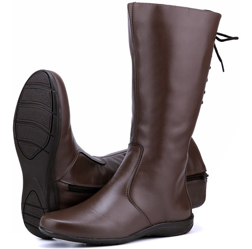 Bota Feminina Cano Longo Ajustável Couro Legítimo Montaria - R$ 214,90 em Mercado Livre