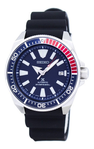 Reloj automático Seiko Srpb53 Prospex Samurai Dive, correa Padi, color negro, bisel, color azul, fondo negro