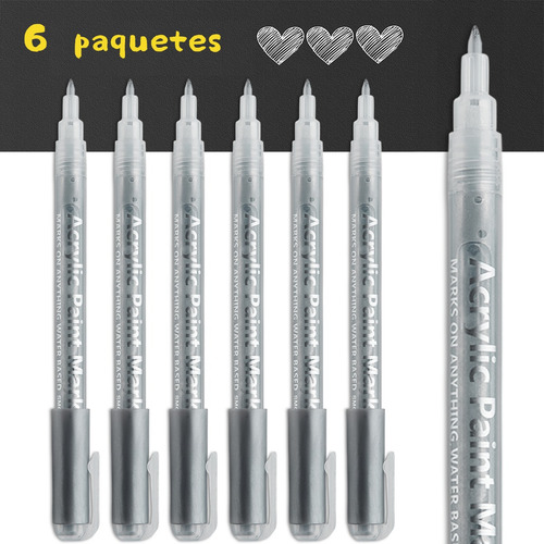 Hapipana MH26MKB Marcadores Acrílicos Permanentes Plateado Rotuladores 6 Uds