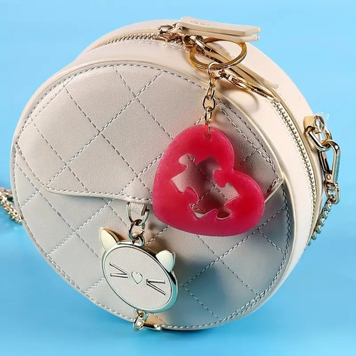 Molde Silicona Colgante Llavero Corazon Rompecabeza Resina Color Rosa
