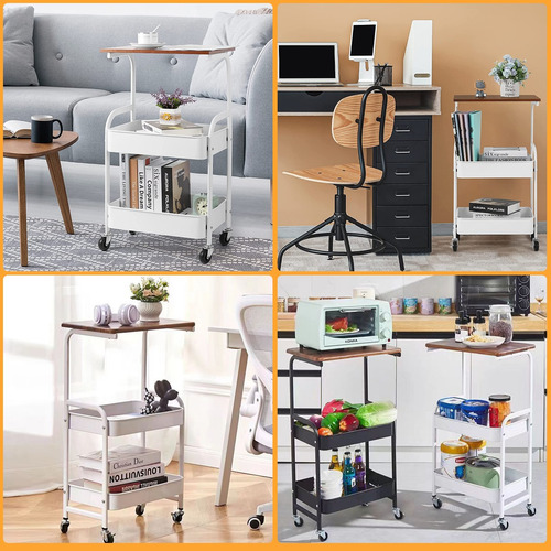 Carro de almacenaje metálico de 3 pisos con tablero de madera Zhenyue Multipurpose Organizer Cart color blanco