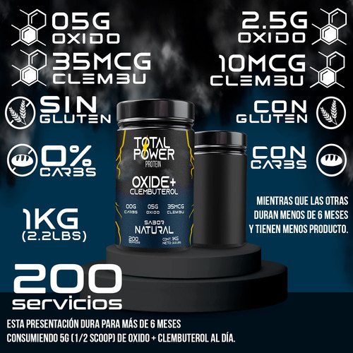 Óxido Nítrico + Clembuterol Total Power 1 Kg Pre-entreno Natural-