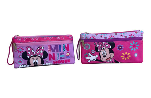 Estuche Minnie Mouse Doble Compartimiento Escolar Para Niñas