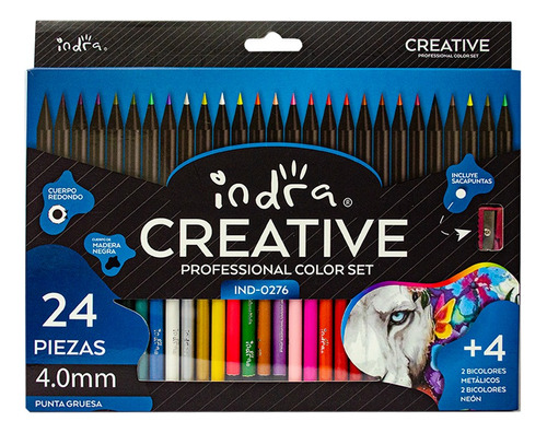 Colores Profesionales Indra Creative Con 24+4 Piezas