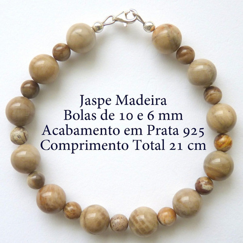 Pulseira De Prata 925 Com Garantia E Jaspe Madeira 5380