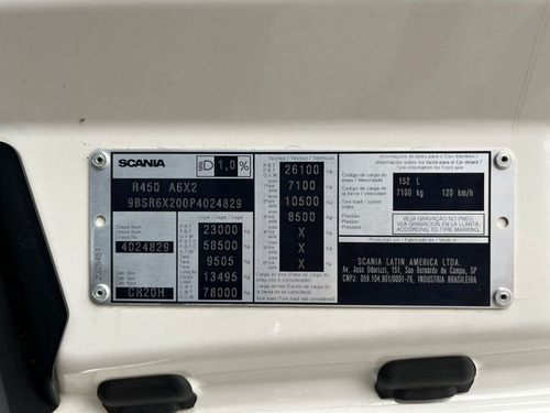 Scania R 450 6x2 Ano 2022/2023 Branco Susp. Ar R450 R460 420
