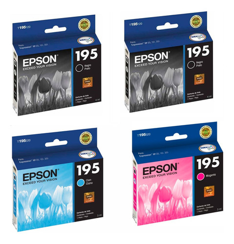 Pack X4 Epson 195 Xp20 Xp101 Xp201 Xp204 Xp211 (2 Negros)