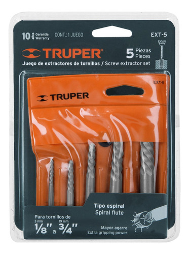 Kit 5 Contra Macho Extractores De Tornillos 3 A 19mm Truper