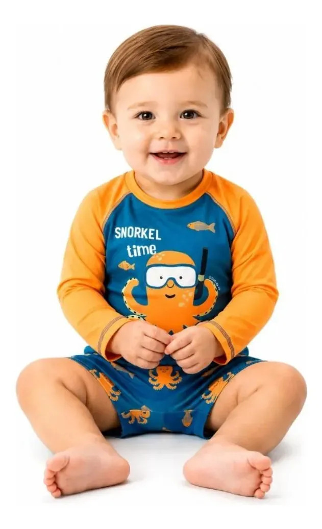 Conjunto Praia Bebê Camiseta E Sunga Uv 50+ Luc.boo Laranja 3