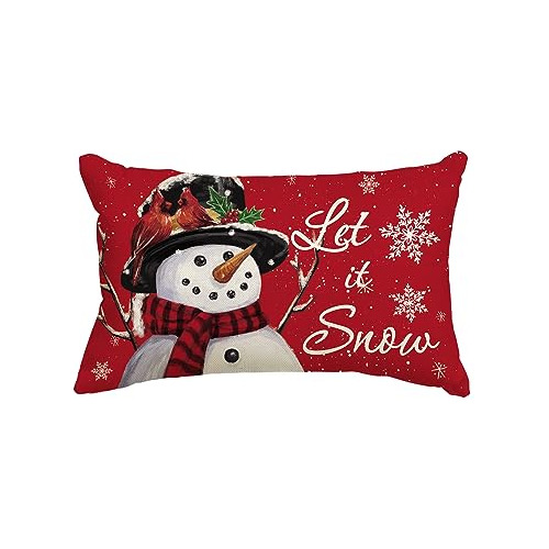 Funda De Almohada De Navidad Muñeco De Nieve Let It Sn...