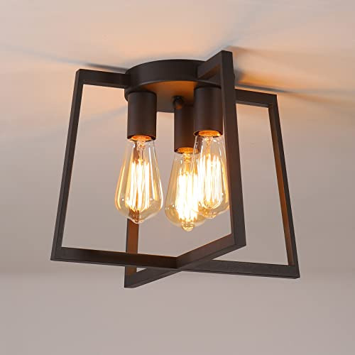 3light Semi Flush Mount Ceiling Light, Industrial Black...