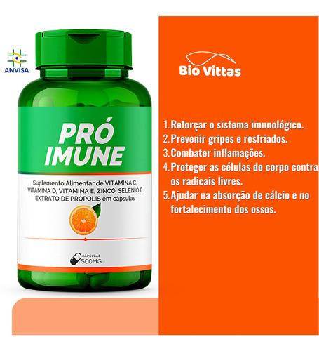 Pró Imune 120 Cápsulas - Vitamina A D E Bio Vittas Sabor Sem Sabor